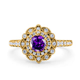 Halo Vintage Style Art Deco Solitaire Accent Wedding Engagement Ring Round Simulated Cubic Zirconia 925 Sterling Silver