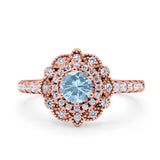 Halo Vintage Style Art Deco Solitaire Accent Wedding Engagement Ring Round Simulated Cubic Zirconia 925 Sterling Silver