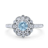 Halo Vintage Style Art Deco Solitaire Accent Wedding Engagement Ring Round Simulated Cubic Zirconia 925 Sterling Silver