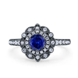 Halo Vintage Style Art Deco Solitaire Accent Wedding Engagement Ring Round Simulated Cubic Zirconia 925 Sterling Silver