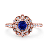 Halo Vintage Style Art Deco Solitaire Accent Wedding Engagement Ring Round Simulated Cubic Zirconia 925 Sterling Silver