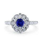 Halo Vintage Style Art Deco Solitaire Accent Wedding Engagement Ring Round Simulated Cubic Zirconia 925 Sterling Silver