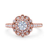 Halo Vintage Style Art Deco Solitaire Accent Wedding Engagement Ring Round Simulated Cubic Zirconia 925 Sterling Silver