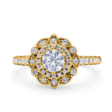 Halo Vintage Style Art Deco Solitaire Accent Wedding Engagement Ring Round Simulated Cubic Zirconia 925 Sterling Silver