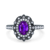 Halo Vintage Style Art Deco Solitaire Accent Oval Wedding Engagement Ring Simulated Cubic Zirconia 925 Sterling Silver