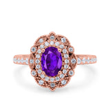 Halo Vintage Style Art Deco Solitaire Accent Oval Wedding Engagement Ring Simulated Cubic Zirconia 925 Sterling Silver