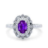 Halo Vintage Style Art Deco Solitaire Accent Oval Wedding Engagement Ring Simulated Cubic Zirconia 925 Sterling Silver