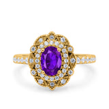 Halo Vintage Style Art Deco Solitaire Accent Oval Wedding Engagement Ring Simulated Cubic Zirconia 925 Sterling Silver