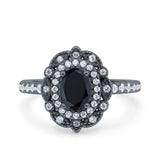 Halo Vintage Style Art Deco Solitaire Accent Oval Wedding Engagement Ring Simulated Cubic Zirconia 925 Sterling Silver
