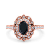 Halo Vintage Style Art Deco Solitaire Accent Oval Wedding Engagement Ring Simulated Cubic Zirconia 925 Sterling Silver