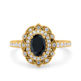 Halo Vintage Style Art Deco Solitaire Accent Oval Wedding Engagement Ring Simulated Cubic Zirconia 925 Sterling Silver