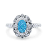 Halo Vintage Style Art Deco Solitaire Accent Oval Wedding Engagement Ring Simulated Cubic Zirconia 925 Sterling Silver