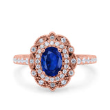 Halo Vintage Style Art Deco Solitaire Accent Oval Wedding Engagement Ring Simulated Cubic Zirconia 925 Sterling Silver