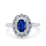 Halo Vintage Style Art Deco Solitaire Accent Oval Wedding Engagement Ring Simulated Cubic Zirconia 925 Sterling Silver