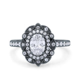 Halo Vintage Style Art Deco Solitaire Accent Oval Wedding Engagement Ring Simulated Cubic Zirconia 925 Sterling Silver
