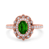 Halo Vintage Style Art Deco Solitaire Accent Oval Wedding Engagement Ring Simulated Cubic Zirconia 925 Sterling Silver