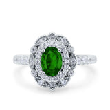 Halo Vintage Style Art Deco Solitaire Accent Oval Wedding Engagement Ring Simulated Cubic Zirconia 925 Sterling Silver