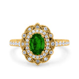 Halo Vintage Style Art Deco Solitaire Accent Oval Wedding Engagement Ring Simulated Cubic Zirconia 925 Sterling Silver