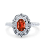 Halo Vintage Style Art Deco Solitaire Accent Oval Wedding Engagement Ring Simulated Cubic Zirconia 925 Sterling Silver