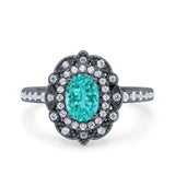 Halo Vintage Style Art Deco Solitaire Accent Oval Wedding Engagement Ring Simulated Cubic Zirconia 925 Sterling Silver