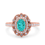 Halo Vintage Style Art Deco Solitaire Accent Oval Wedding Engagement Ring Simulated Cubic Zirconia 925 Sterling Silver