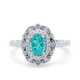 Halo Vintage Style Art Deco Solitaire Accent Oval Wedding Engagement Ring Simulated Cubic Zirconia 925 Sterling Silver