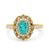 Halo Vintage Style Art Deco Solitaire Accent Oval Wedding Engagement Ring Simulated Cubic Zirconia 925 Sterling Silver