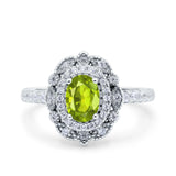 Halo Vintage Style Art Deco Solitaire Accent Oval Wedding Engagement Ring Simulated Cubic Zirconia 925 Sterling Silver