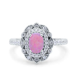 Halo Vintage Style Art Deco Solitaire Accent Oval Wedding Engagement Ring Simulated Cubic Zirconia 925 Sterling Silver