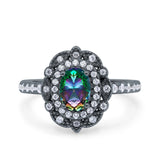 Halo Vintage Style Art Deco Solitaire Accent Oval Wedding Engagement Ring Simulated Cubic Zirconia 925 Sterling Silver