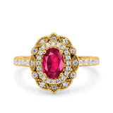 Halo Vintage Style Art Deco Solitaire Accent Oval Wedding Engagement Ring Simulated Cubic Zirconia 925 Sterling Silver