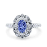 Halo Vintage Style Art Deco Solitaire Accent Oval Wedding Engagement Ring Simulated Cubic Zirconia 925 Sterling Silver