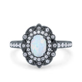 Halo Vintage Style Art Deco Solitaire Accent Oval Wedding Engagement Ring Simulated Cubic Zirconia 925 Sterling Silver