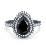 Teardrop Pear Art Deco Vintage Engagement Ring Round Simulated Cubic Zirconia 925 Sterling Silver