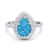 Teardrop Pear Art Deco Vintage Engagement Ring Round Simulated Cubic Zirconia 925 Sterling Silver