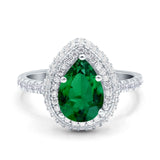 Teardrop Pear Art Deco Vintage Engagement Ring Round Simulated Cubic Zirconia 925 Sterling Silver