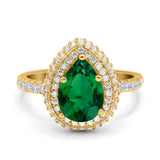 Teardrop Pear Art Deco Vintage Engagement Ring Round Simulated Cubic Zirconia 925 Sterling Silver