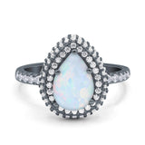 Teardrop Pear Art Deco Vintage Engagement Ring Round Simulated Cubic Zirconia 925 Sterling Silver