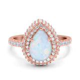 Teardrop Pear Art Deco Vintage Engagement Ring Round Simulated Cubic Zirconia 925 Sterling Silver