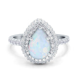 Teardrop Pear Art Deco Vintage Engagement Ring Round Simulated Cubic Zirconia 925 Sterling Silver