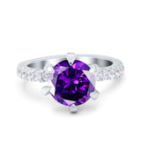 Vintage Art Deco Wedding Ring Round Simulated Cubic Zirconia 925 Sterling Silver