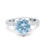 Vintage Art Deco Wedding Ring Round Simulated Cubic Zirconia 925 Sterling Silver