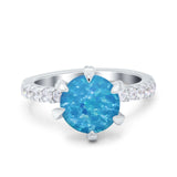 Vintage Art Deco Wedding Ring Round Simulated Cubic Zirconia 925 Sterling Silver