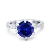 Vintage Art Deco Wedding Ring Round Simulated Cubic Zirconia 925 Sterling Silver