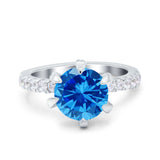 Vintage Art Deco Wedding Ring Round Simulated Cubic Zirconia 925 Sterling Silver