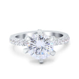 Vintage Art Deco Wedding Ring Round Simulated Cubic Zirconia 925 Sterling Silver