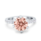 Vintage Art Deco Wedding Ring Round Simulated Cubic Zirconia 925 Sterling Silver