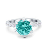 Vintage Art Deco Wedding Ring Round Simulated Cubic Zirconia 925 Sterling Silver