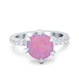 Vintage Art Deco Wedding Ring Round Simulated Cubic Zirconia 925 Sterling Silver