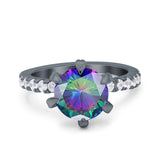 Vintage Art Deco Wedding Ring Round Simulated Cubic Zirconia 925 Sterling Silver